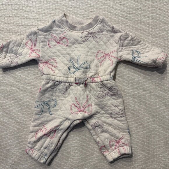 Carter's Baby Girl Bow Print Long-Sleeve Jumpsuit - Ivory - Picture 1 of 2
